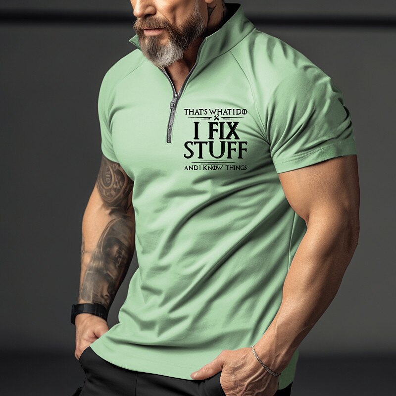 Men's Outdoor Street Golf Vintage Fashion Comfortable Breathable Print Zipped Short Sleeve Polo Shirt