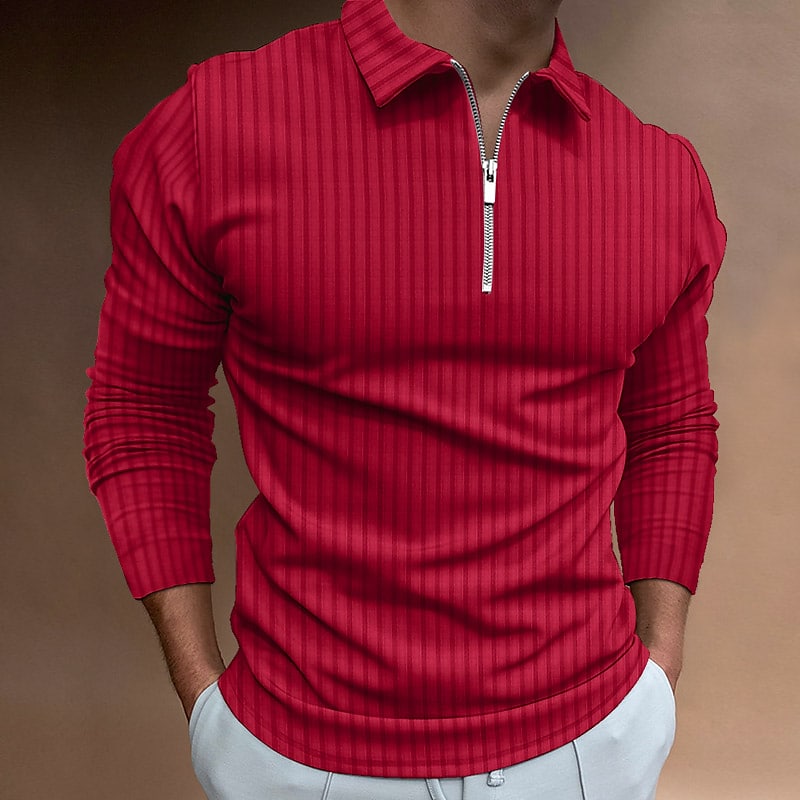 Men's Long Sleeve Waffle Solid Color Collar Patchwork Zipper Shirt