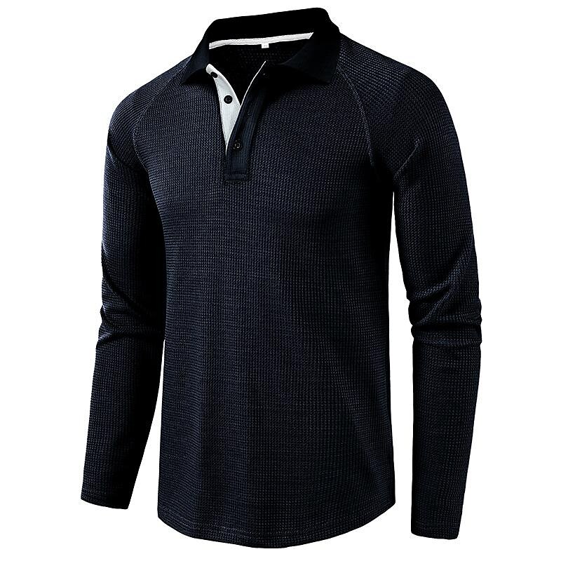 2023 Men's Long-Sleeved Waffle Polo Shirt