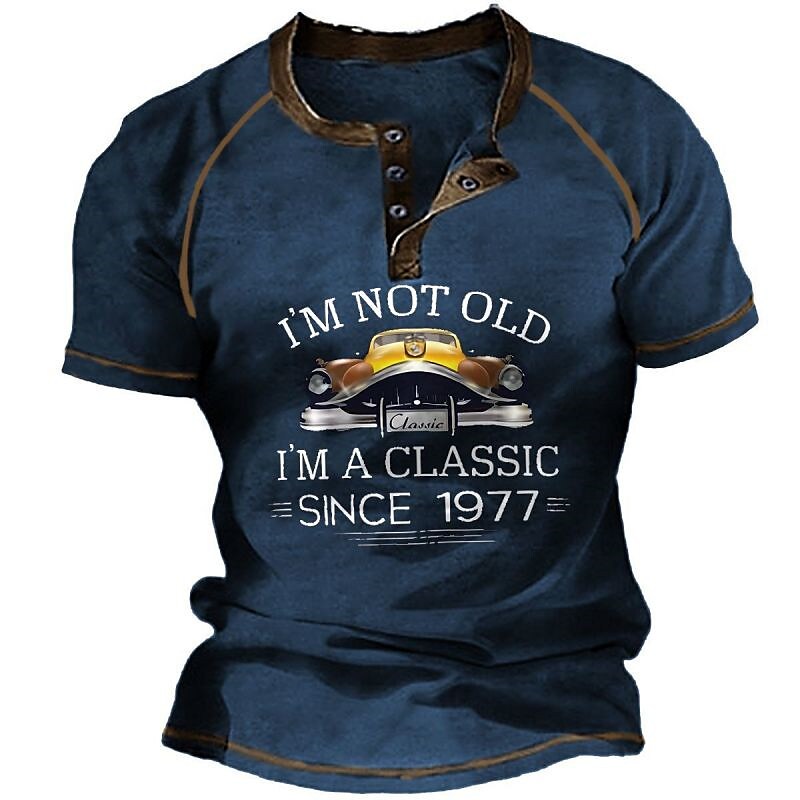 Men's Car Graphic Prints Letter  Short Sleeve Henley Shirt