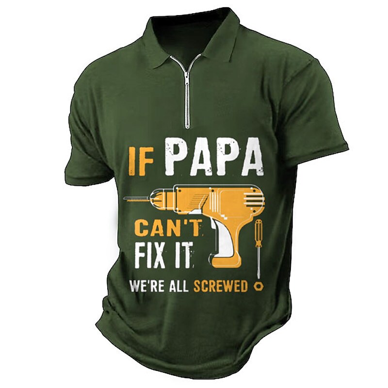 Men's Zip  Letter Graphic Prints Turndown Short Sleeves Polo Shirt