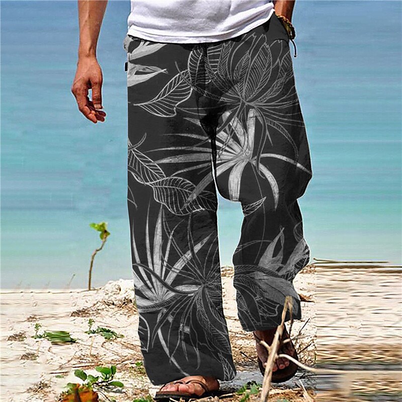 Men's  Drawstring Elastic Waist  Plants Graphic Prints Casual  Hawaiian  Trousers 