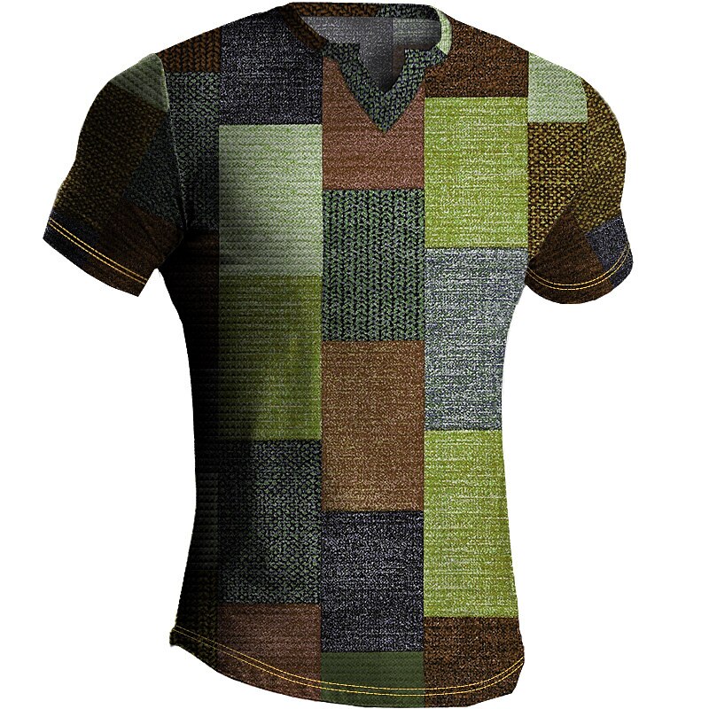 Men's Waffle  Plaid / Check Graphic Prints V Neck Short Sleeve T-Shirt