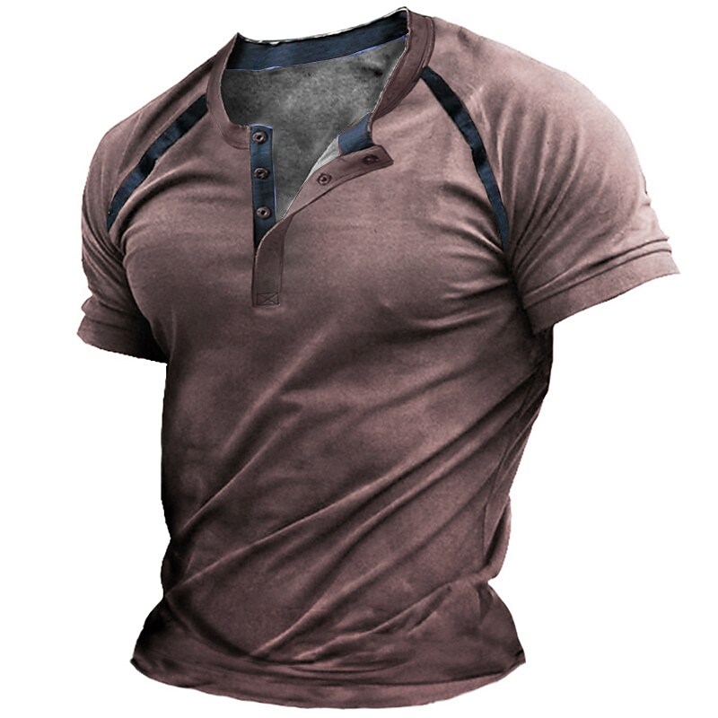 Men's Henley Shirt T shirt Tee Raglan T Shirt Graphic Color Block Henley Red Blue Purple Brown Green 3D Print Street Casual Short Sleeve Button-Down Print Clothing Apparel Basic Fashion Classic