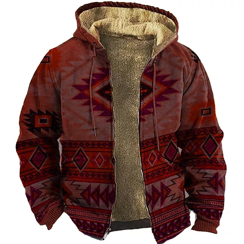 Men's Full Zip Hoodie Jacket Green Blue Purple Red Brown Hooded Bohemian Style Graphic Prints Zipper Print Sports & Outdoor Daily Sports 3D Print Fleece Streetwear Designer Casual Winter Clothing