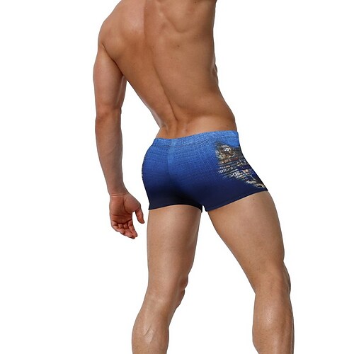 Men's Swimming Sport Quick Dry Breathable Stretch Button Pattern Print Swimming Trunks