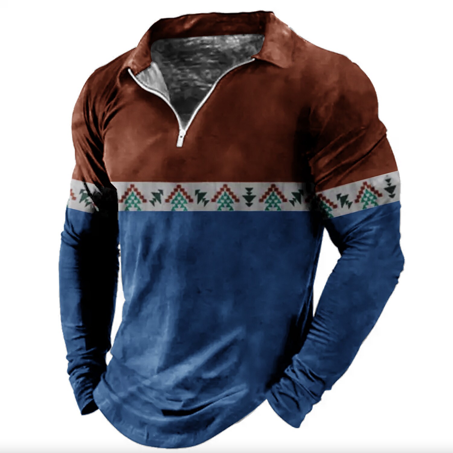 Men's Polo Shirt Golf Shirt Graphic Prints Geometry Turndown Yellow Wine Orange Green Khaki 3D Print Outdoor Street Long Sleeve Zipper Print Clothing Apparel Sports Fashion Streetwear Designer