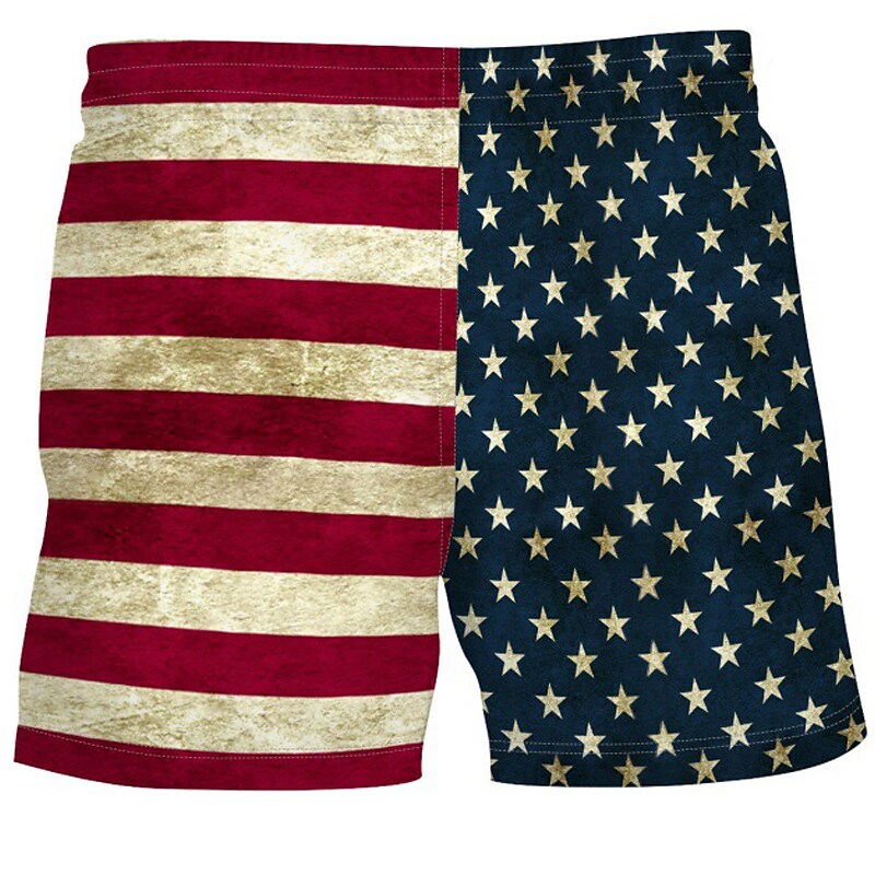 Men's Flag Pocket Drawstring Elastic Waist  Comfort Quick Dry Swim Shorts
