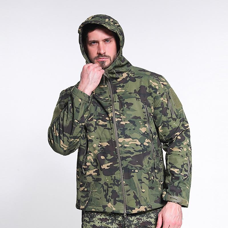 men's fleece waterproof overalls wholesale riding mountaineering soft shell camouflage clothing tactical outdoor camouflage jacket