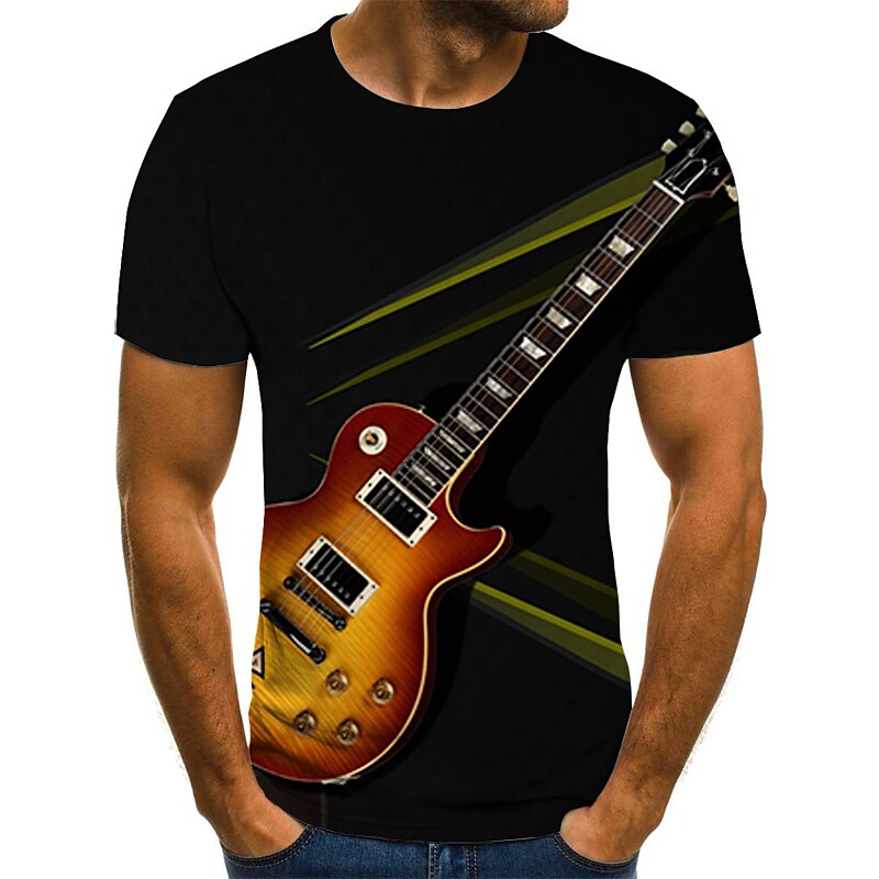 Men's Guitar Round Neck Plus Size Short Sleeve T-shirt