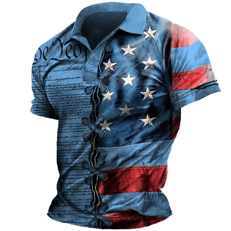 Men's National Flag Turndown  Button-Down Short Sleeve Polo Shirt