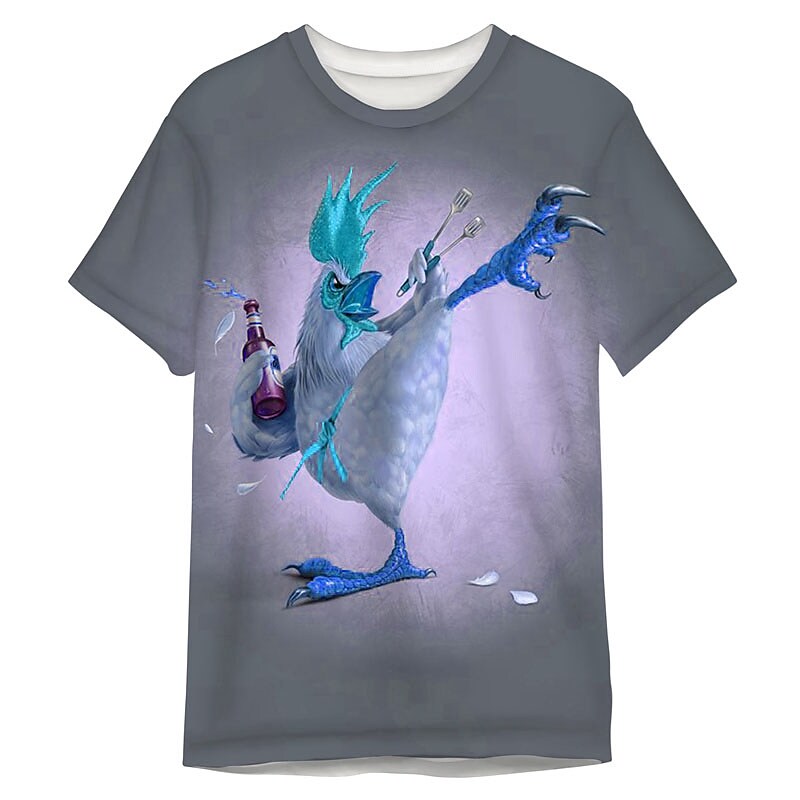 Men's T shirt Tee Funny T Shirts Animal Beer Chicken Crew Neck White / Green Green Blue Red 3D Print Outdoor Casual Short Sleeve Print Clothing Apparel Designer Cartoon Casual Classic / Summer