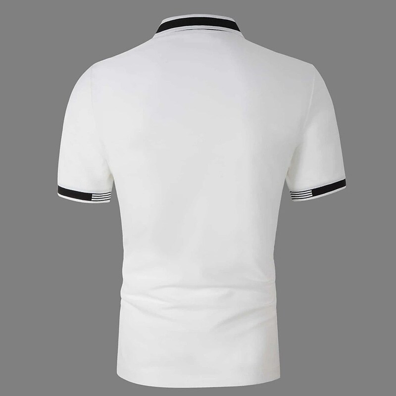 Men's Casual Classic  Fashion Basic Color Block Button Short Sleeve Polo Shirt 