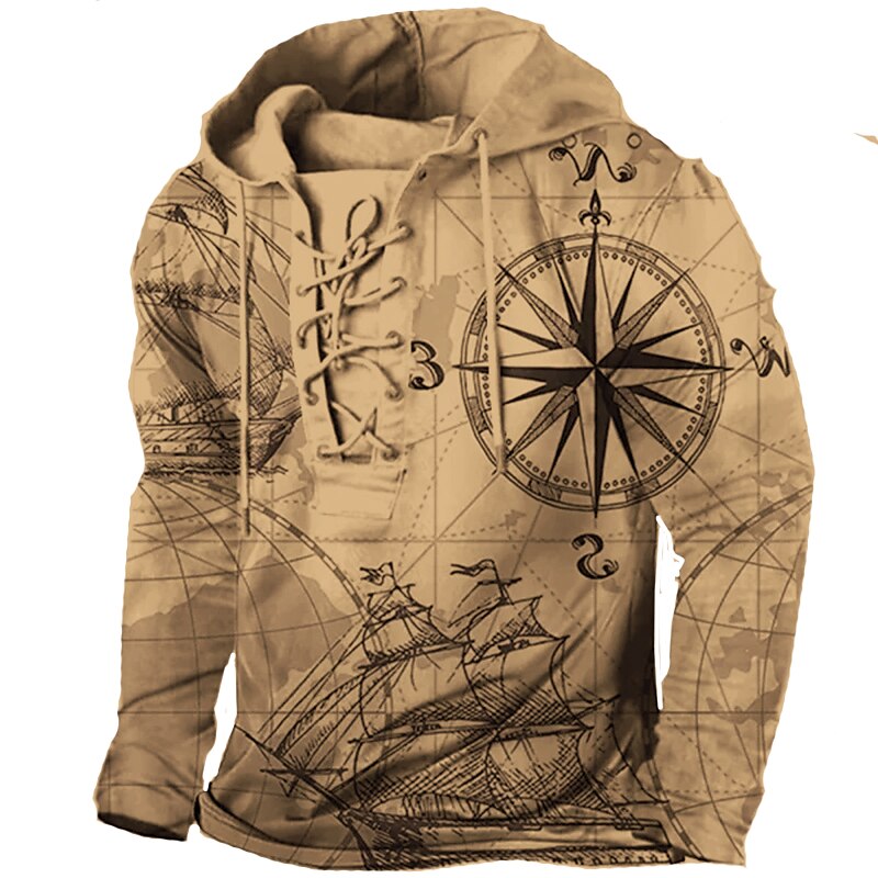 Men's Pullover Hoodie Sweatshirt Pullover White+Dark Gray Yellow Blue Dark Green Hooded Nautical Graphic Prints Boat Lace up Print Casual Daily Sports 3D Print Streetwear Basic Casual Spring &  Fall