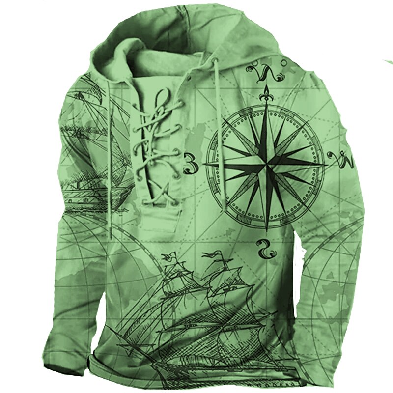 Men's Pullover Hoodie Sweatshirt Pullover White+Dark Gray Yellow Blue Dark Green Hooded Nautical Graphic Prints Boat Lace up Print Casual Daily Sports 3D Print Streetwear Basic Casual Spring &  Fall