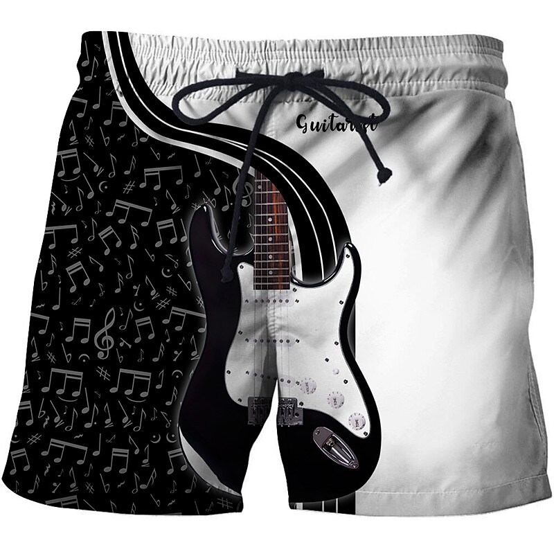 Men's Guitar Beach  Pocket Drawstring Elastic Waist Hawaiian Swim Shorts