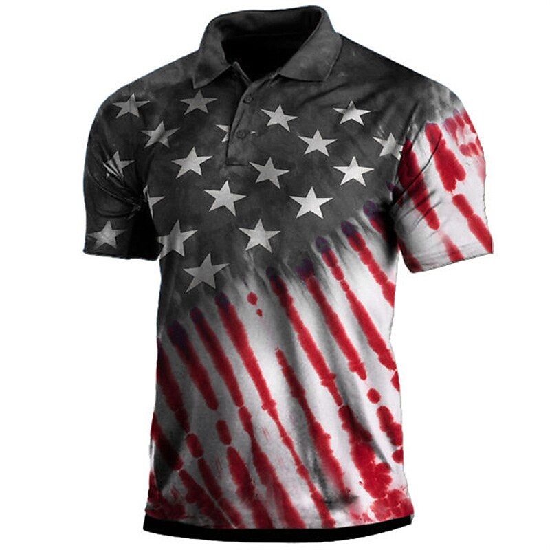 Men's National Flag Turndown  Button-Down Short Sleeve  Polo Shirt 