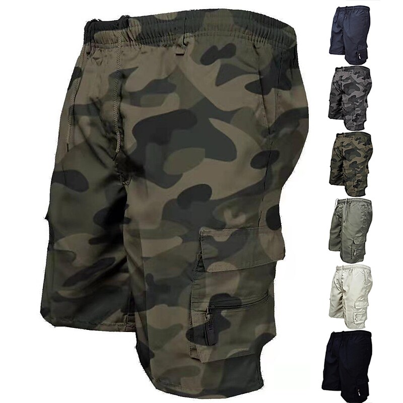 Men's Hiking  Tactical Outdoor  Zipper Pocket Drawstring Elastic Waist Cargo Shorts 