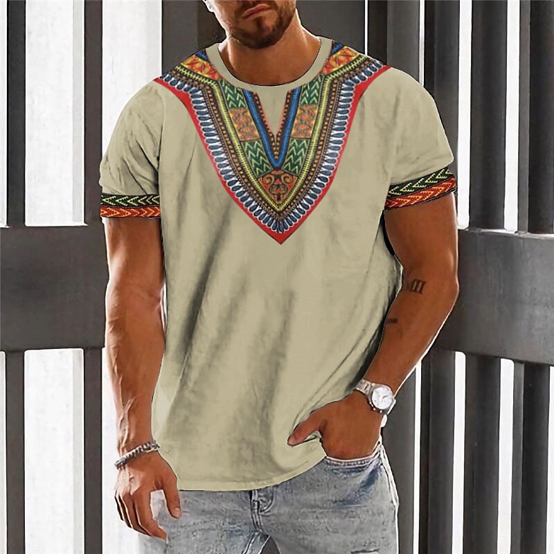 Men's Graphic Color Block Tribal Crew Neck  3D Print Short Sleeve Ethnic T-shirt 