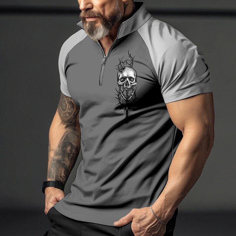 Men's Outdoor Golf Street Fashion Comfortable Breathable Light Prints Zipped Short Sleeve Polo Shirt