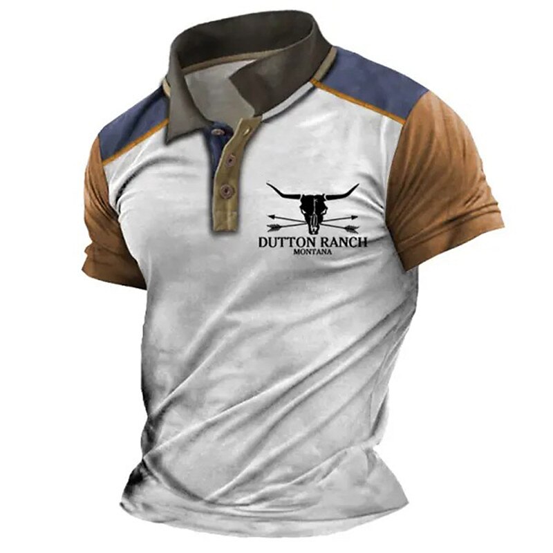 Men's Outdoor Golf Street Fashion Comfortable Breathable Light Prints Zipped Short Sleeve Polo Shirt