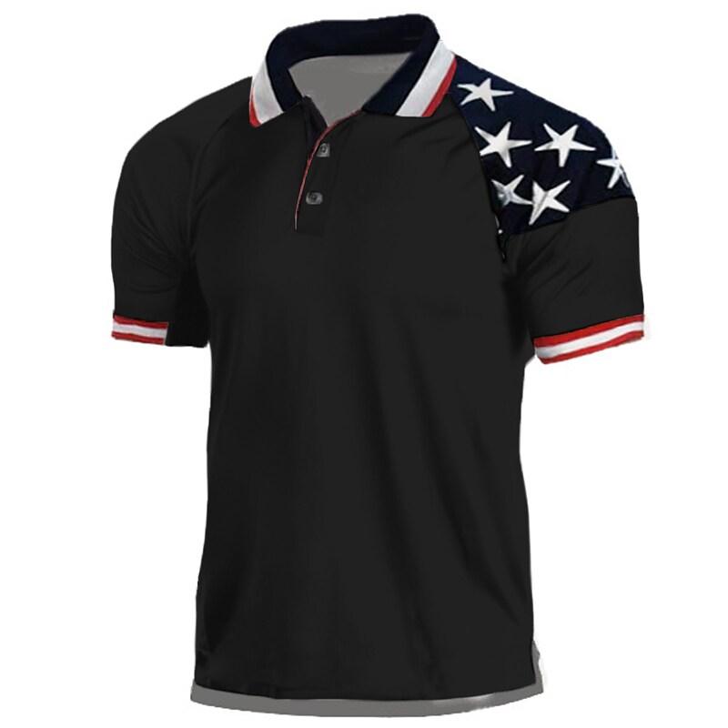 Men's National Flag Turndown Button-Down Short Sleeve Polo Shirt 