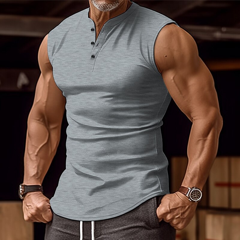Men's Plain  Street Vacation Sleeveless  Basic Henley  Vest 