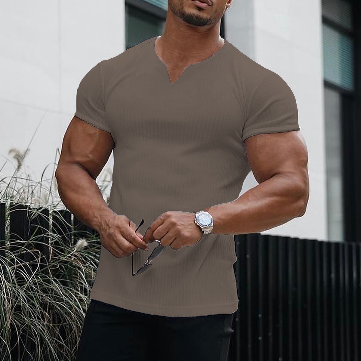 Men's T shirt Tee Plain V Neck Street Sports Short Sleeve Print Clothing Apparel Fashion Designer Casual Comfortable