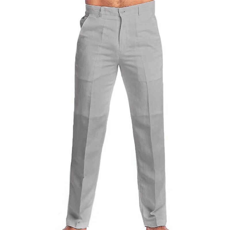 Men's Beach  Straight Leg Plain Comfort  Casual Linen / Cotton Pants