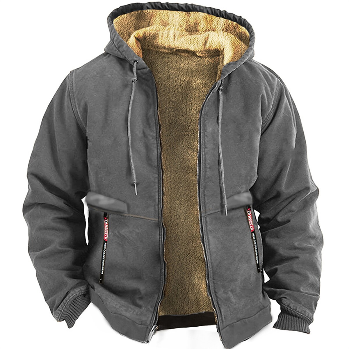 Men's Hoodie Fuzzy Sherpa Full Zip Hoodie Blue Wine Army Green Brown Navy Blue Hooded Color Block Sports & Outdoor Sports Streetwear Hot Stamping Fleece Basic Casual Thin fleece Winter Clothing