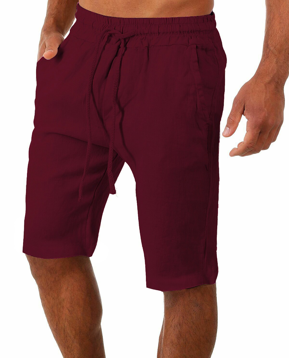 Men's Side Pockets Drawstring Moisture Wicking Yoga Fitness Gym  Loose Linen Shorts 