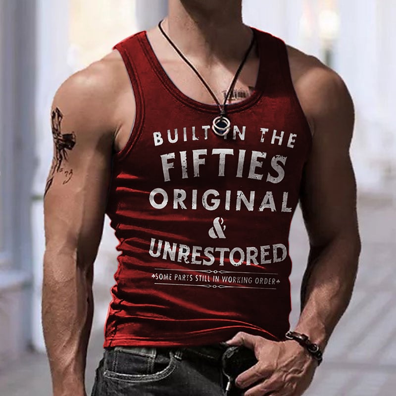 Men's Letter Crew Neck  Sleeveless Casual Undershirt 