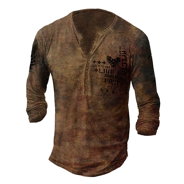 Men's Eagle Button-Down Long Sleeve Henley Shirt 