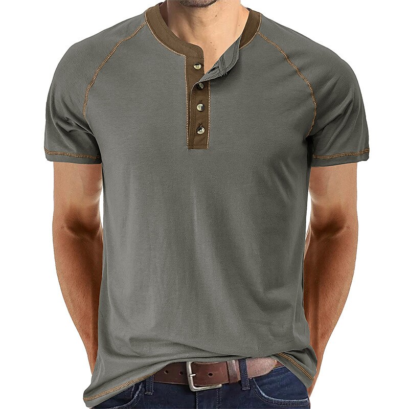 Men's Plain  Short Sleeves Henley Shirt