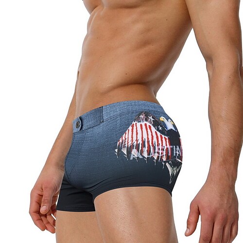 Men's Swimming Sport Quick Dry Breathable Stretch Button Pattern Print Swimming Trunks