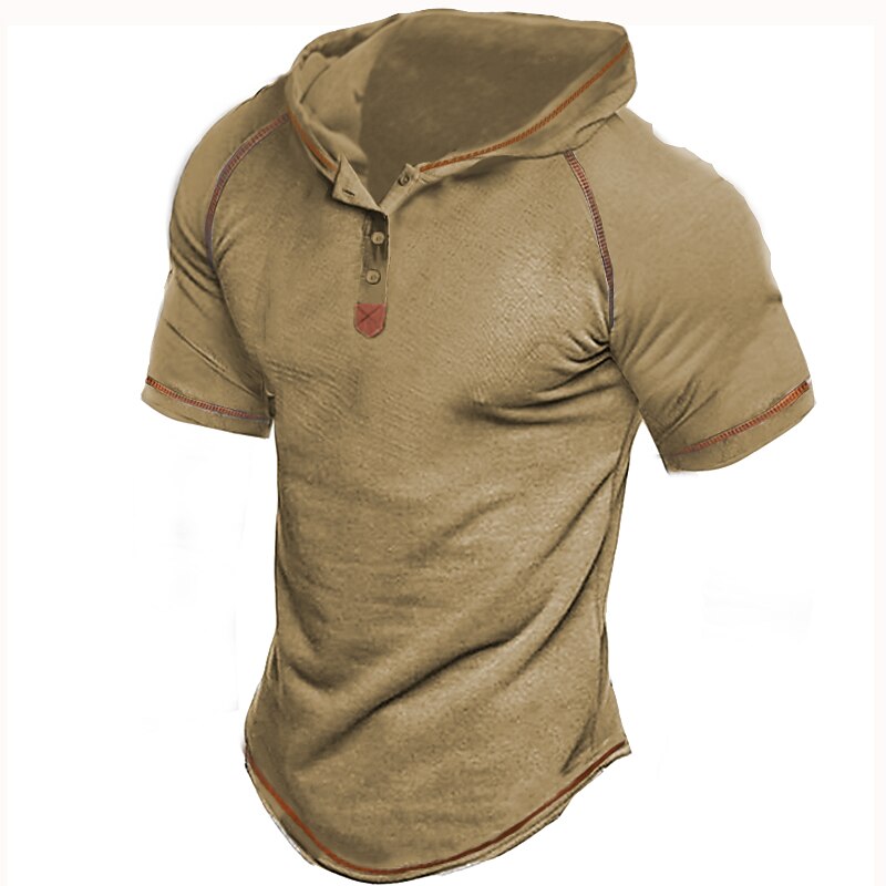 Men's Plain Hooded 3D Print  Short Sleeve Ruched T-shirt 