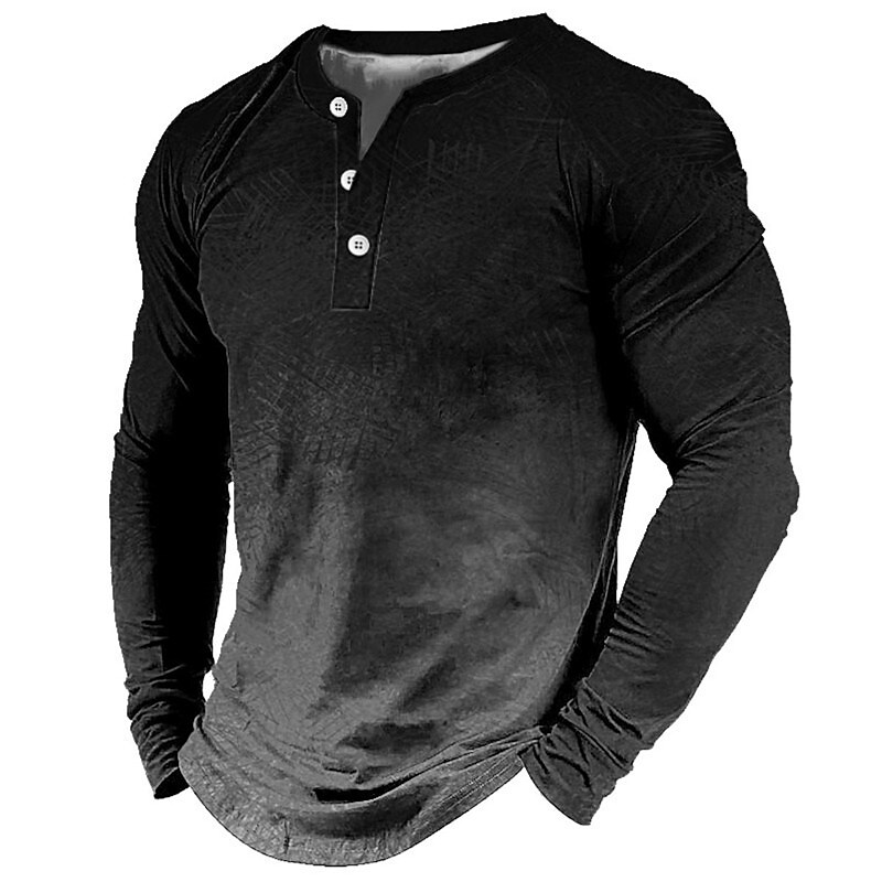 Men's Gradient 3D Print Outdoor Long Sleeve Henley Shirt