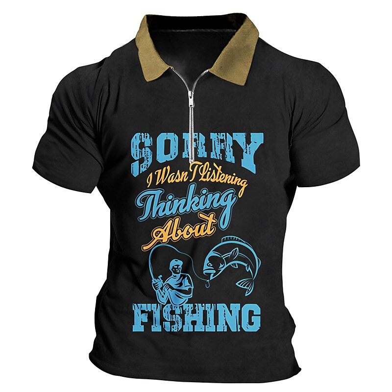 Men's Zip Fishing Turndown  Outdoor Short Sleeves Polo Shirts