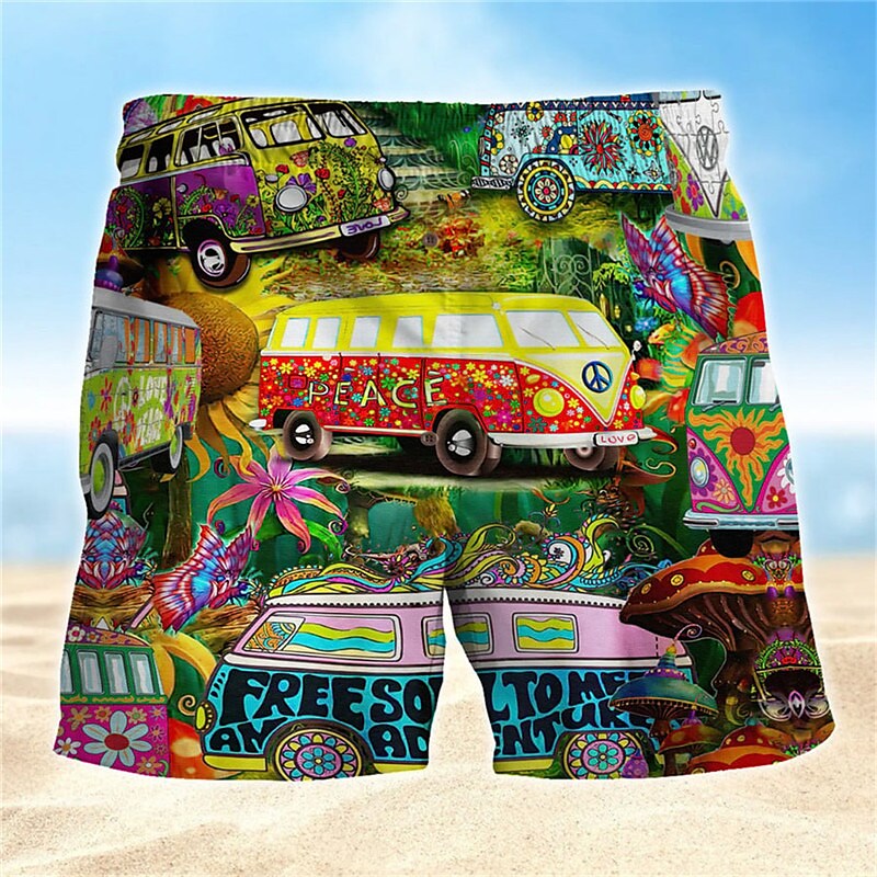 Men's  Hippie Bus Graphic Prints Quick Dry  Swim Shorts