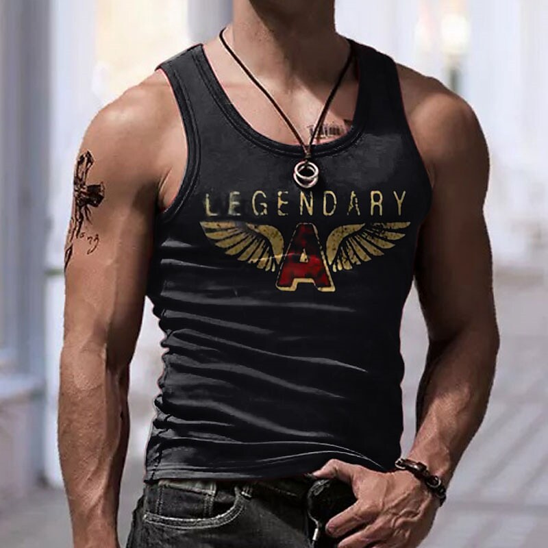 Men's Outdoor Legendary Wings Letter Print Vest Top Sleeveless T-Shirt 