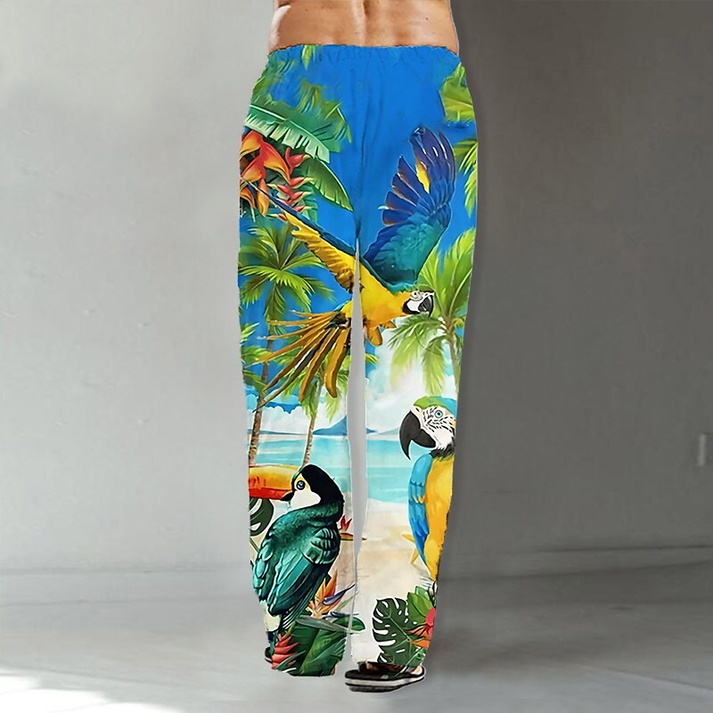 Men's  Drawstring Elastic Waist  Animal Coconut Tree Casual Hawaiian Pants
