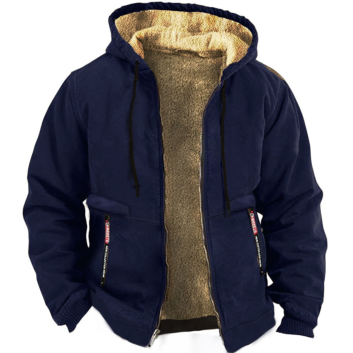 Men's Hoodie Fuzzy Sherpa Full Zip Hoodie Blue Wine Army Green Brown Navy Blue Hooded Color Block Sports & Outdoor Sports Streetwear Hot Stamping Fleece Basic Casual Thin fleece Winter Clothing