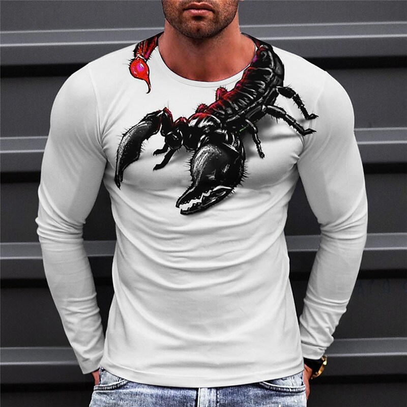 Men's T shirt Tee Animal Graphic Prints Scorpion Crew Neck Black Gray White 3D Print Outdoor Street Long Sleeve Print Clothing Apparel Basic Sports Designer Casual