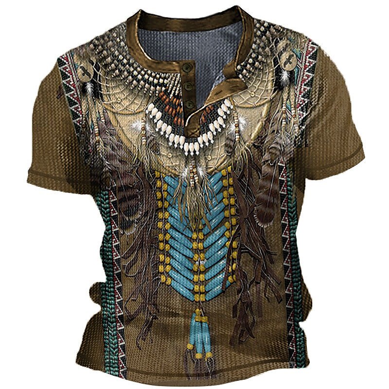 Men's Waffle Graphic Boho  3D Print Outdoor Daily Short Sleeve Button Basic Henley Shirt 