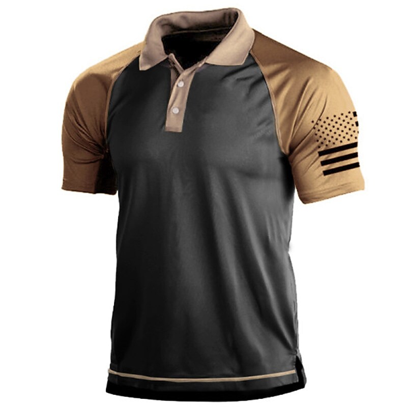 Men's Block Turndown Casual Short Sleeve Polo Shirt