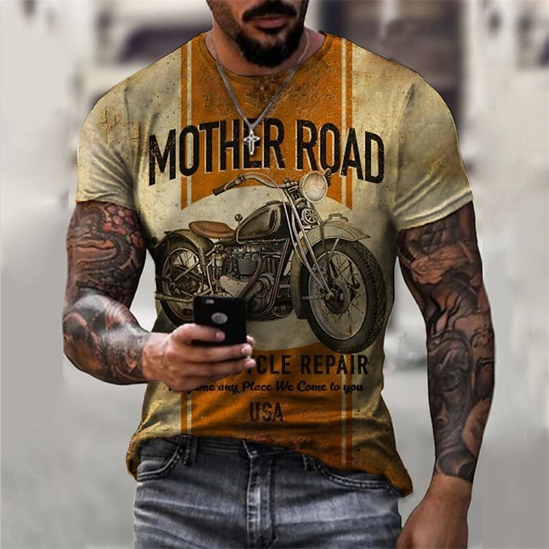 Men's Outdoor Casual Vintage Street Comfortable Lightweight Breathable Pattern Print Round Neck Short Sleeve T-shirt