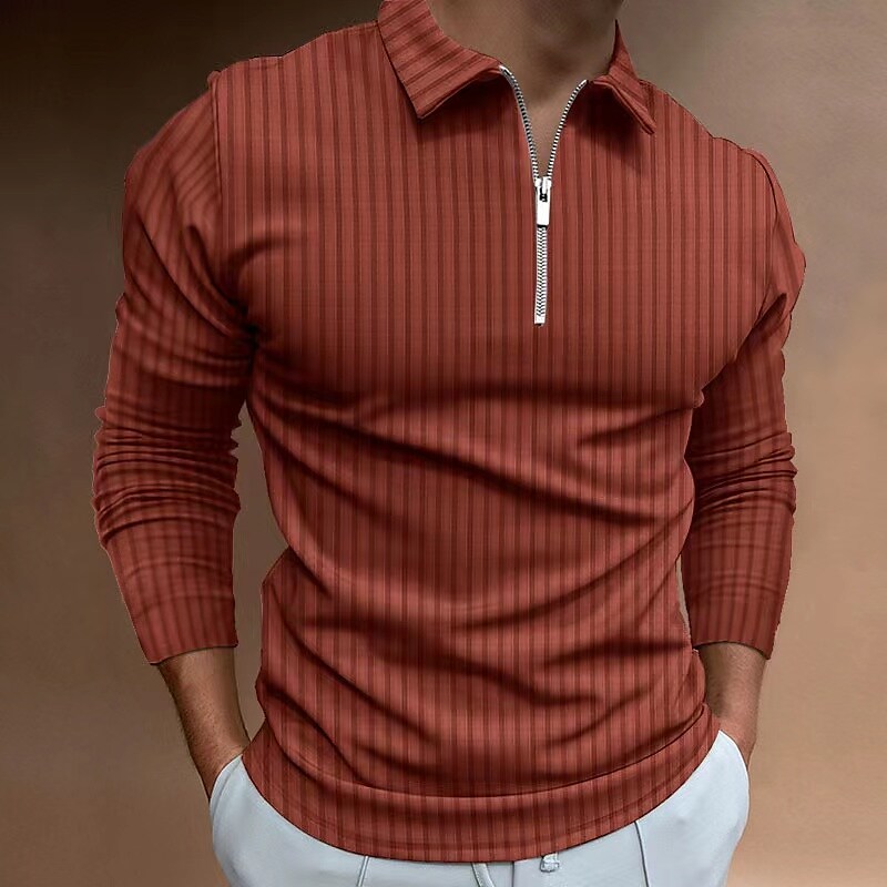 Men's Long Sleeve Waffle Solid Color Collar Patchwork Zipper Shirt