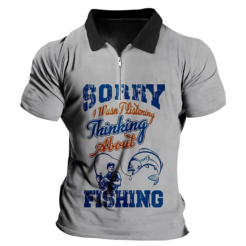 Men's Zip Fishing Turndown  Outdoor Short Sleeves Polo Shirts