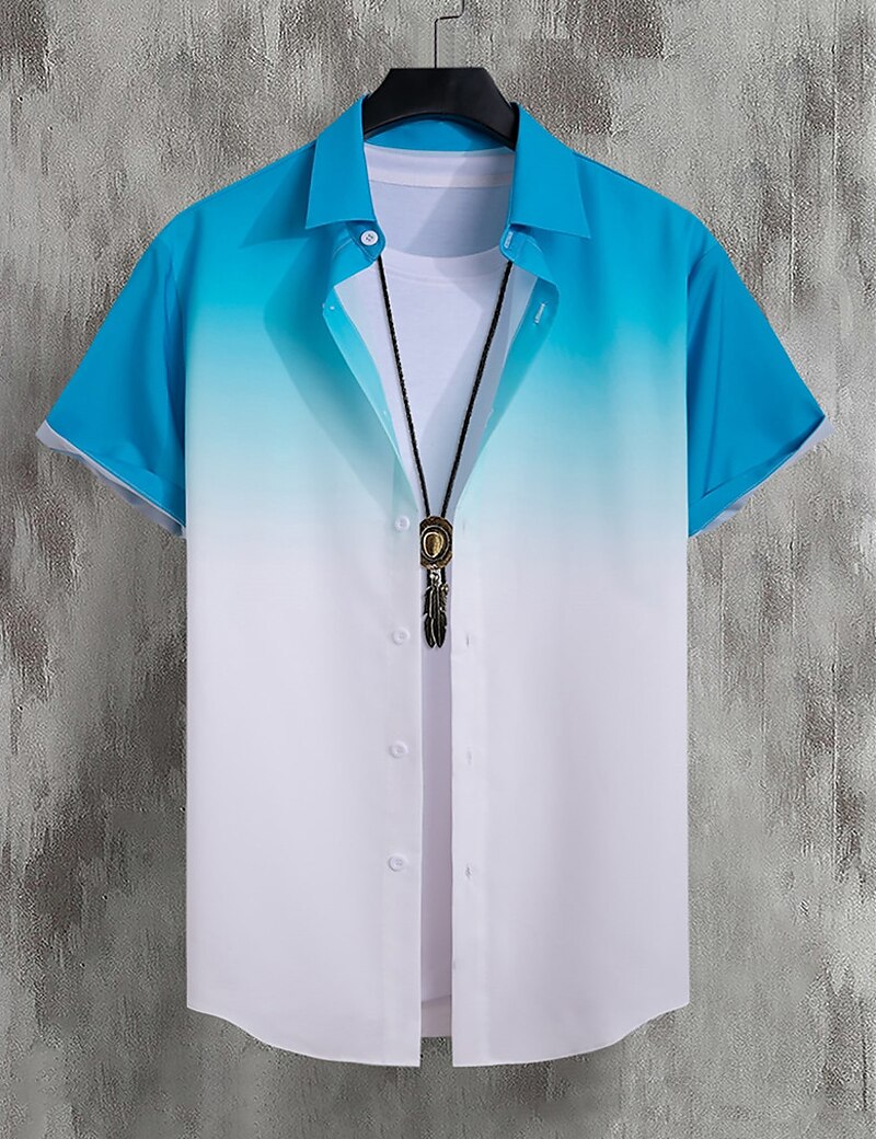 Men's Shirt Button Up Shirt Casual Shirt Summer Shirt Beach Shirt Yellow Pink Navy Blue Blue Orange Short Sleeve Gradient Lapel Daily Vacation Clothing Apparel Fashion Casual Comfortable
