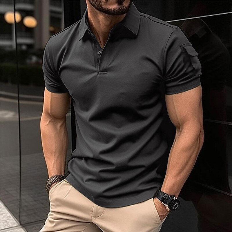 Men's Casual Holiday Lapel Classic Fashion Basic Plain Button Short Sleeve  Polo Shirt